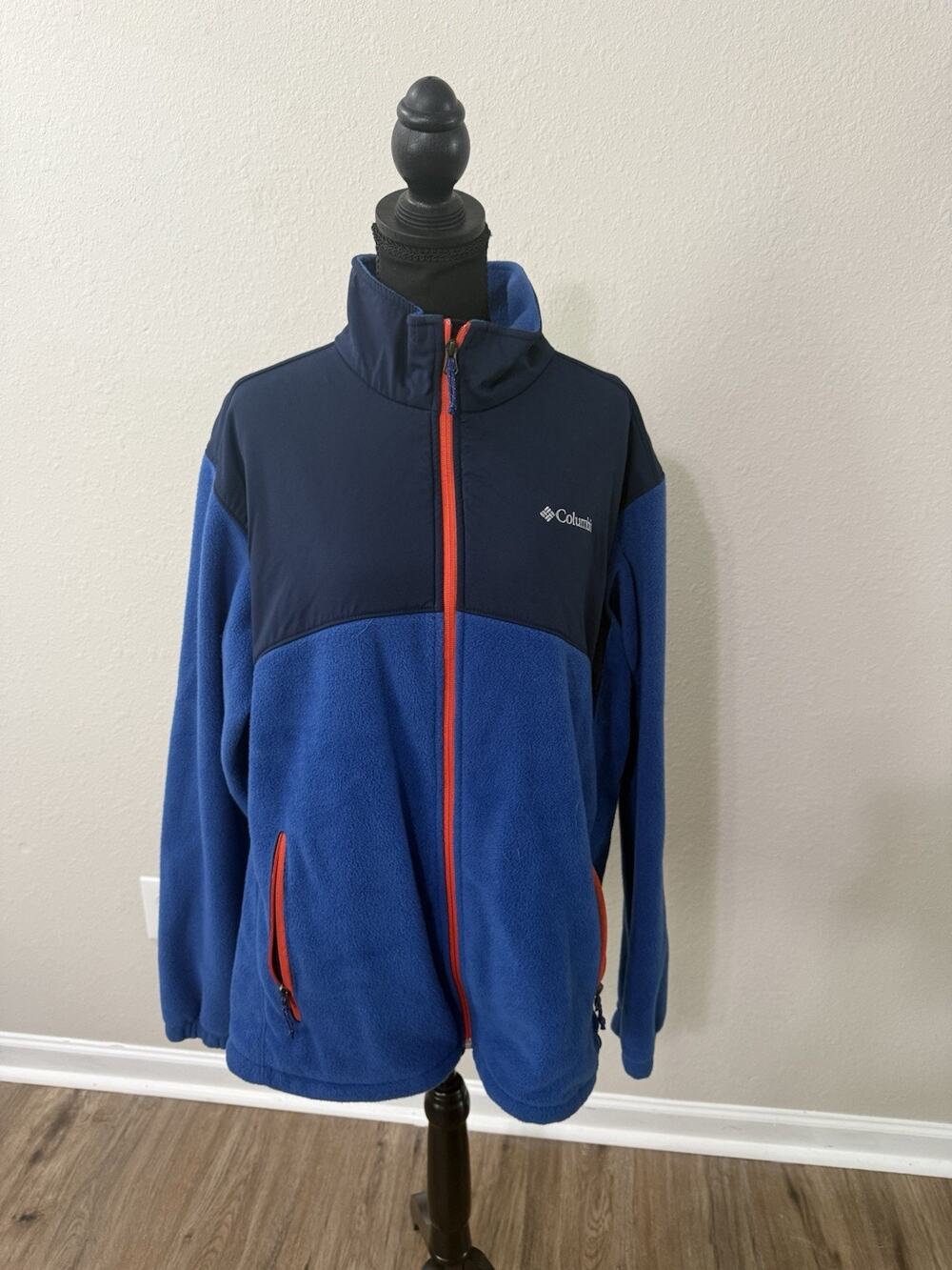Columbia Jacket Mens XL Full Zip Fleece Navy Royal Blue Orange Hiking Outdoor